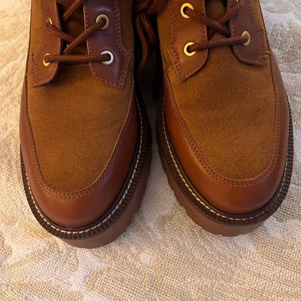 Sam Edelman Elliot combat boot Brown Lace-Up and side zip platform Lug Boots. - Picture 7 of 14
